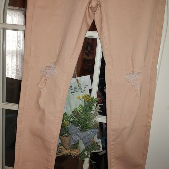 New Kancan Distressed Dark peach colored Skinny Jeans size 7 27 - Picture 3 of 3